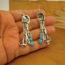 Load image into Gallery viewer, Hadar Designers blue opal earrings 925 sterling silver handmade drop dangle (h)y
