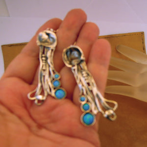 Hadar Designers blue opal earrings 925 sterling silver handmade drop dangle (h)y