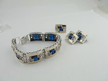 Load image into Gallery viewer, Blue Sapphire CZ Earrings 9k Yellow Gold 925 Silver Handmade Hadar Designers (S