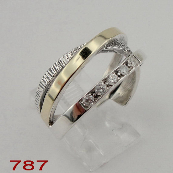 Hadar Designers 9k Yellow Gold 925 Silver Zircon Ring 6,7,8,9,10 Israel Art (Ms)