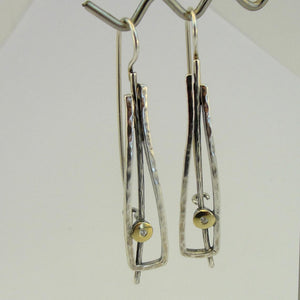 Hadar Designers White Zircon Earrings Handmade 9k Yellow Gold 925 Silver (MS 1666)