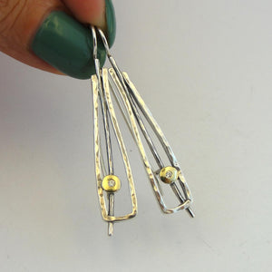 Hadar Designers White Zircon Earrings Handmade 9k Yellow Gold 925 Silver (MS 1666)