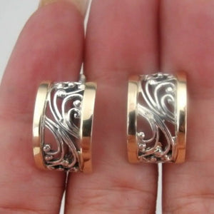 Earrings Filigree 9K Yellow Gold 925 Silver  Handmade Hadar Designers  (s e1130)