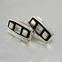 Load image into Gallery viewer, Hadar Designers white zircon earrings 9K yellow gold 925 sterling silver (s e26)