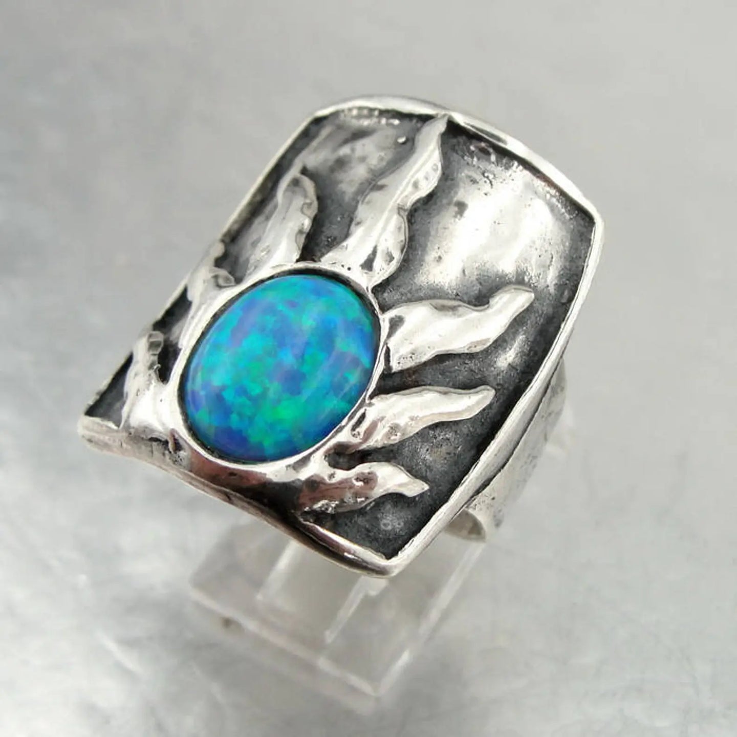 Hadar Designers Blue Opal Ring Handmade 925 Sterling Silver 7,8,9 (H 160) 9y