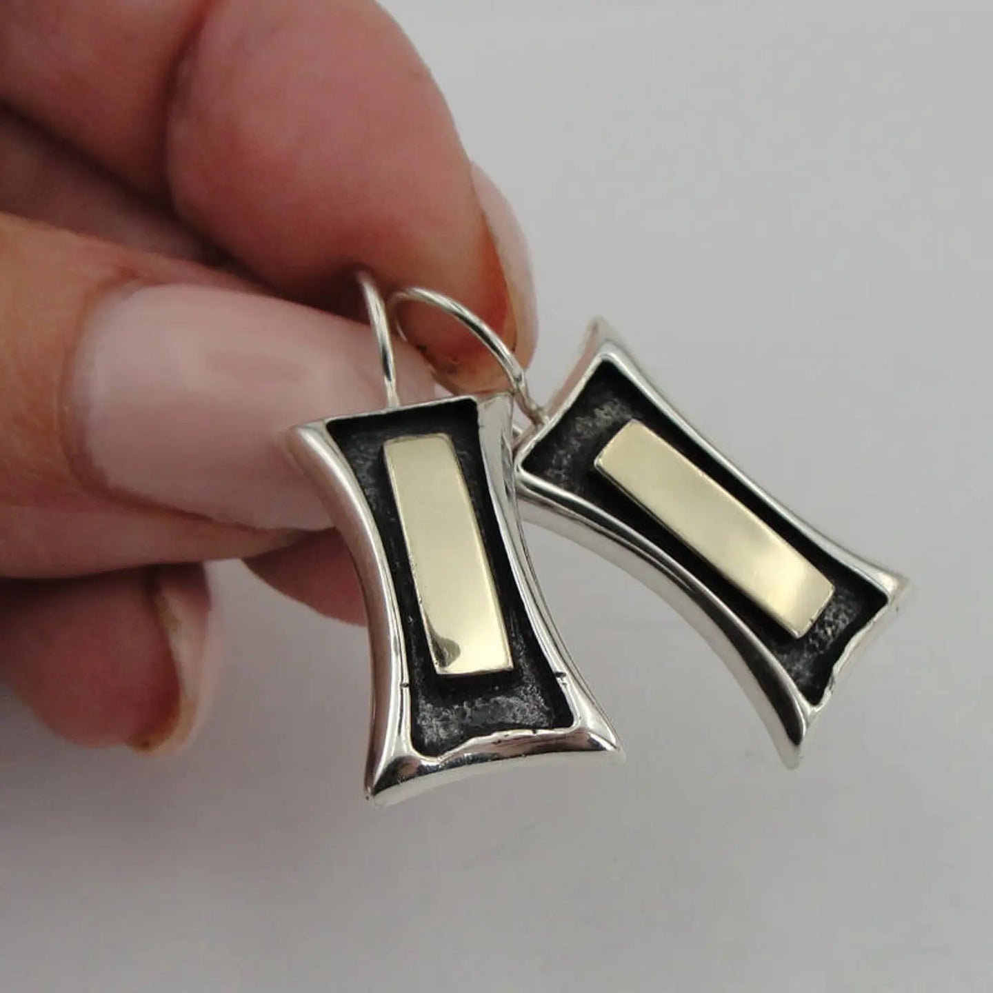 Hadar Designers Modern Earrings 9K Yellow Gold Sterling Silver Handmade (s 2608)