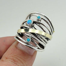 Load image into Gallery viewer, Hadar Designers Blue Opal Ring 6,7,8,9,10 9k Yellow Gold 925 Silver (Ms r1051)