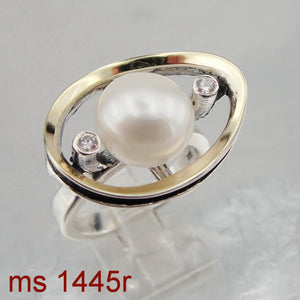 Hadar Designers White Pearl Pendant 9k Yellow Gold Sterling Silver Handmade (ms