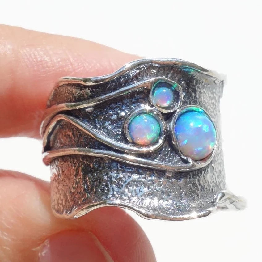 Blue Opal Ring  925 Sterling Silver size 6.5, 7 Handmade Hadar Designers () LAST