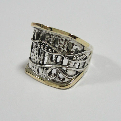 Hadar Designers Filigree Ring 9k Yellow Gold 925 Sterling Silver sz 7,8,9,10 (S