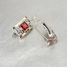 Load image into Gallery viewer, Hadar Designers Red Zircon Earrings Yellow Gold Sterling Silver Handmade (S 2613