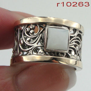 Hadar Designers MOP Filigree Ring 9k Yellow Gold 925 Silver 6,7,8,9 Handmade (S