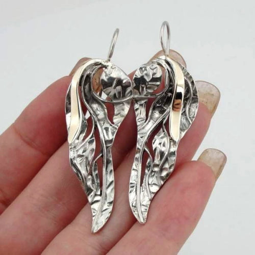 Hadar Designers Long Earrings 9K Yellow Gold Sterling Silver Handmade (s 2001)