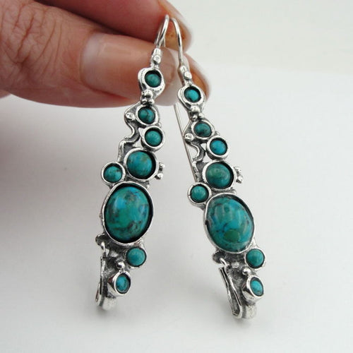 Turquoise Earrings Dangle Sterling 925 Silver Handmade Hadar Designers (H 2151