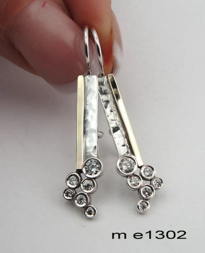Hadar Designers Zircon Earrings Handmade 9k Yellow Gold 925 Sterling Silver (Ms)