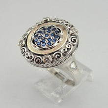 Load image into Gallery viewer, Hadar Designers Sapphire CZ Ring 9k Yellow Gold 925 Silver Handmade 7,8,9,10 (MS