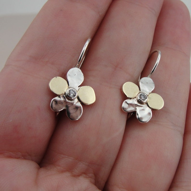 Hadar Designers Floral Earrings Handmade 9k Yellow Gold Sterling Silver (s 2616