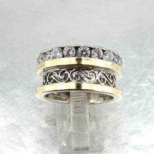 Hadar Designers 9k Yellow Gold 925 Silver Zircon Ring sz 6,7,8,9,10 Handmade(Ms