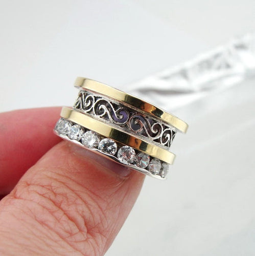 Hadar Designers 9k Yellow Gold 925 Silver Zircon Ring sz 6,7,8,9,10 Handmade(Ms