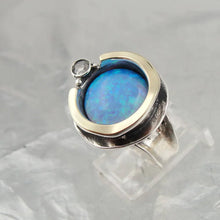 Load image into Gallery viewer, Hadar Designers blue opal ring 9k yellow gold 925 silver 6,7,8,9,10 handmade (ms