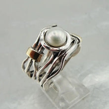 Load image into Gallery viewer, Hadar Designers Pearl Ring 4.5,5,9 Handmade 9k Yellow Gold Sterling Silver (MS)Y