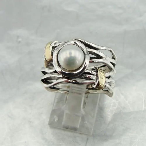 Hadar Designers Pearl Ring, Handmade 9k Yellow Gold Sterling Silver (MS)Y