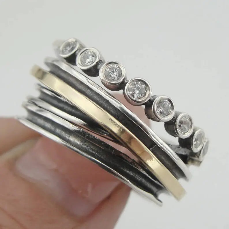 Hadar Designers White Zircon Ring 9k Yellow Gold Sterling Silver 7,8,9,10 (MS