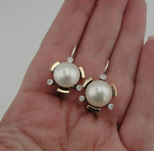 Load image into Gallery viewer, Hadar Designers Pearl Zircon Earrings 9k Yellow Gold 925 Silver Handmade (ms 395
