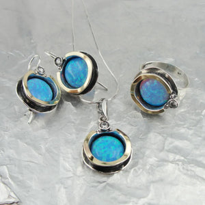Hadar Designers blue opal ring 9k yellow gold 925 silver 6,7,8,9,10 handmade (ms