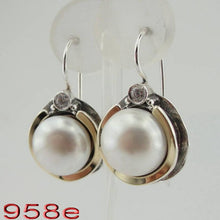 Load image into Gallery viewer, Hadar Designers 9k Yellow Gold 925 Silver Pearl Zircon Earrings Handmade (ms)y