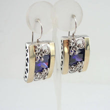 Load image into Gallery viewer, Hadar Designers Amethyst CZ Earrings 9k Yellow Gold 925 Silver Handmade (S 1658)