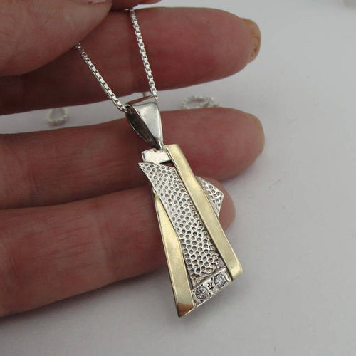 Hadar Designers 9k yellow Gold 925 Sterling Silver Artist Pendant Handmade ()Y