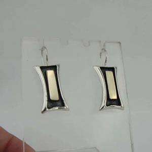 Hadar Designers Modern Earrings 9K Yellow Gold Sterling Silver Handmade (s 2608)