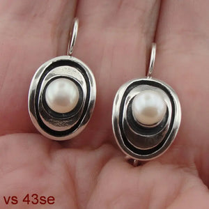 Hadar Designers White Pearl Earrings 925 Sterling Silver Artistic Handmade (vs)