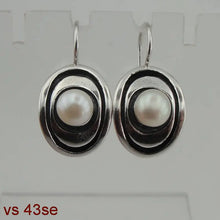 Load image into Gallery viewer, Hadar Designers White Pearl Earrings 925 Sterling Silver Artistic Handmade (vs)