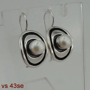 Hadar Designers White Pearl Earrings 925 Sterling Silver Artistic Handmade (vs)