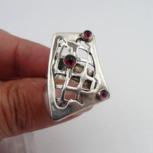 Load image into Gallery viewer, Red Garnet Ring 925 Sterling Silver size 7.5 Handmade Hadar Designers (H) Last