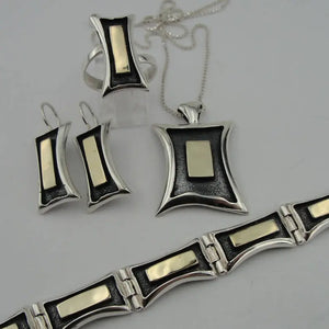 Hadar Designers Modern Earrings 9K Yellow Gold Sterling Silver Handmade (s 2608)