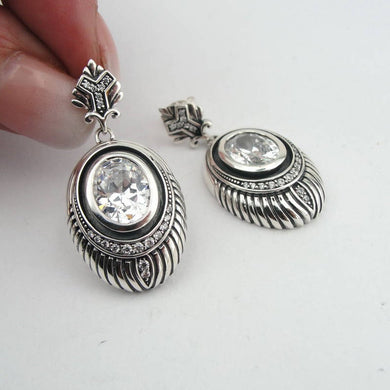 Hadar Designers 925 Sterling Silver White Zircon Earrings Handmade Art (H) SALE