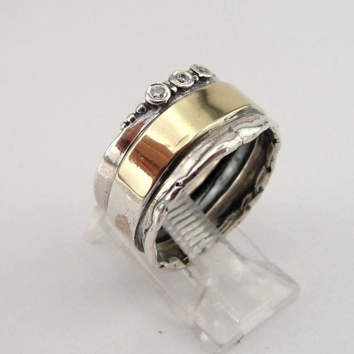 hadar designers 9k yellow gold 925 silver white Zircon ring, Handmade