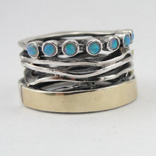 Load image into Gallery viewer, Hadar Designers Blue Opal Ring 9k Yellow Gold Sterling Silver sz 6,7,8,9 (ms)