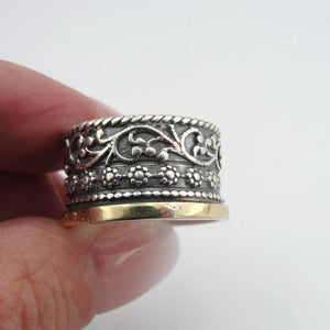 Hadar Designers 9k Yellow Gold 925 Silver Floral Ring 6,7,8,9 Handmade (Ms 1465)