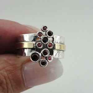 Hadar Designers Handmade 9k Yellow Gold Sterling Silver Zircon Ring 6,7,8,9, (M)