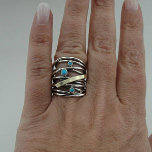 Hadar Designers Blue Opal Ring 6,7,8,9,10 9k Yellow Gold 925 Silver (Ms r1051)