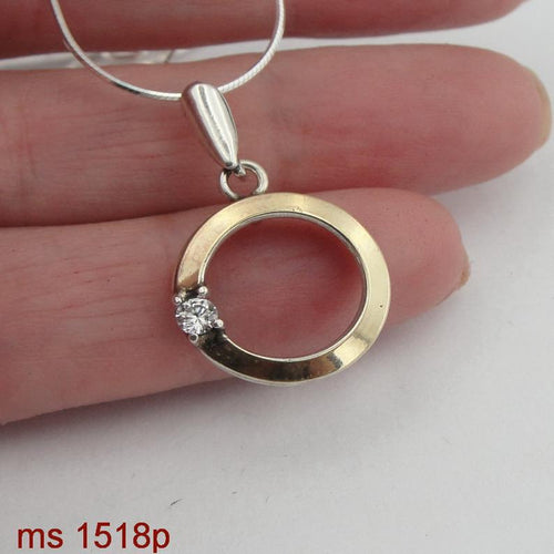 Hadar Designers Zircon Pendant 9k Yellow Gold 925 Silver Modern Art Handmade (MS