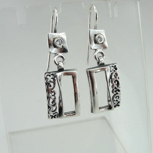 Hadar Designers Sterling Silver Filigree Earrings Long Modern Handmade Art (MS)