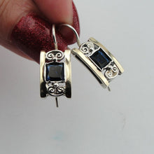Load image into Gallery viewer, Hadar Designers Blue Sapphire Z Earrings Yellow Gold 925 Silver Handmade (S 2613