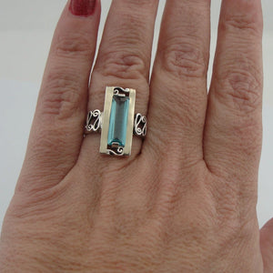 Hadar Designers Blue topaz cz Ring sz 6,7,8,9,10 Handmade 9k Gold 925 Silver (s)