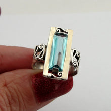 Load image into Gallery viewer, Hadar Designers Blue topaz cz Ring sz 6,7,8,9,10 Handmade 9k Gold 925 Silver (s)