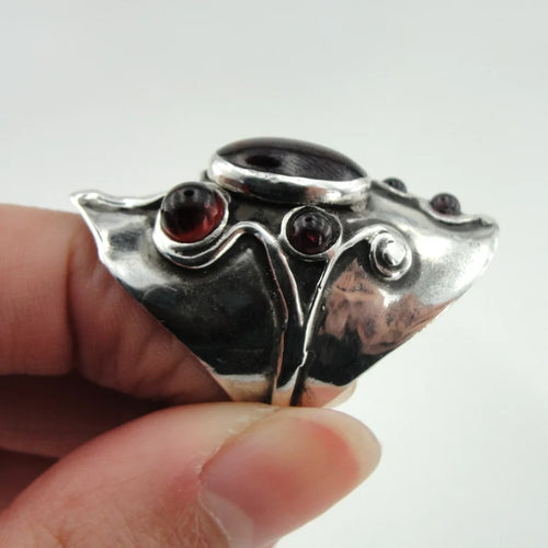 Hadar Designers Red Garnet Ring 925 Sterling Silver 7.5,8 Handmade (H 174)y